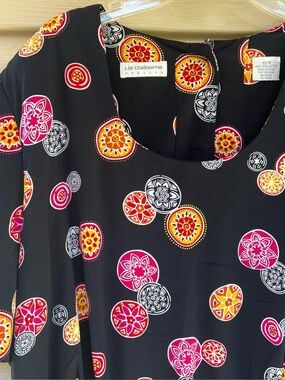 Liz Claiborne Black Dress with Pink, Yellow & White Medallion Print